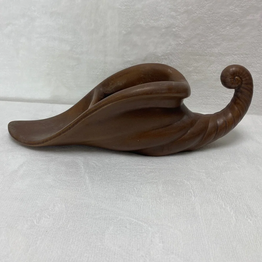 VTG Brown Ceramic Cornucopia Horn of Plenty‎ Vase Planter Table Decor D475